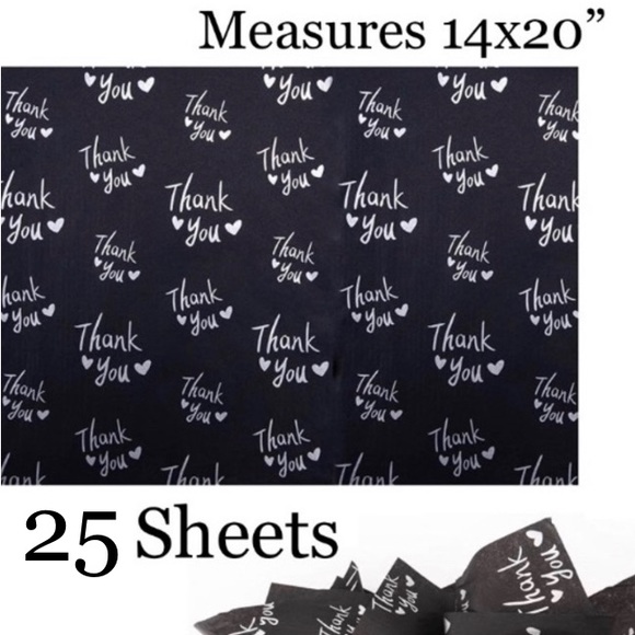 💕LAST ONE💕25 Sheets Black with Silver Thank You Tissue Paper 20" x 14" - Picture 3 of 6
